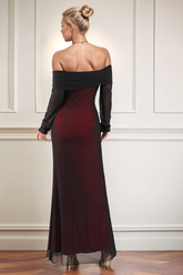 Schwarzes Rotes Schulterfreies Etui Ballkleid